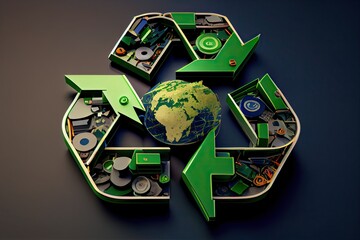 Wall Mural - illustration of Green arrows recycle eco symbol. Cycle recycled icon. Recycled materials symbol. Eco concept with recycling symbol. Generative Ai.