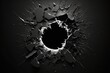 black background with a hole with glass cracks in it. Generative AI