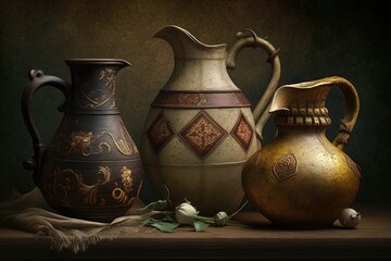 Poster - antique jugs. Generative AI