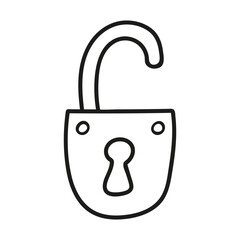 Hand drawn open lock icon. Vector illustration, doodle style.
