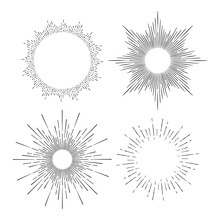 Hand Drawn Set Of Sunburst Etching Style Frame Rays Vector Illustration