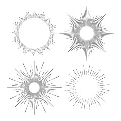 Wall Mural - Hand drawn set of sunburst etching style frame rays vector illustration