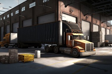 truck parking at warehouse loading dock.Generative AI