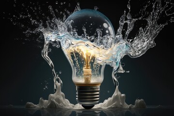 Poster - lightbulb caused by a water splash. Generative AI