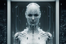 Generative AI Illustration Of Futuristic Robot In Glass Box