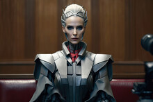 Generative AI Illustration Of Self Assured Female Judge In Robot Costume