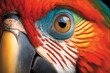 a close up of a scarlet macaw's face. Generative AI