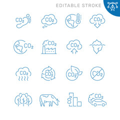 vector line set of icons related with сarbon dioxide. contains monochrome icons like carbon dioxide,