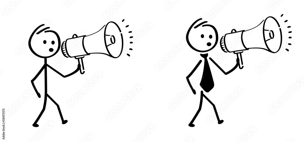 Cartoon megaphone, microphone to speak message symbol or logo ...