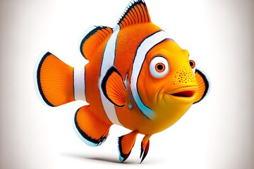 Poster - fish clown marvin from cartoon in finding nemo tropical fish isolated on white background, created with generative ai