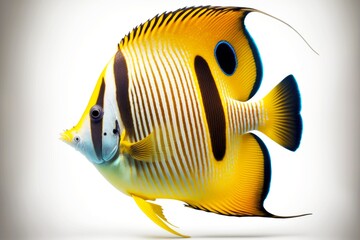 Sticker - large striped fish with yellow fins tropical fish isolated on white background, created with generative ai