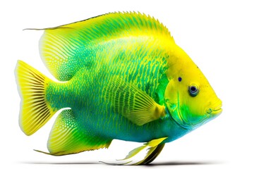 Sticker - large green-yellow fish tropical fish isolated on white background, created with generative ai