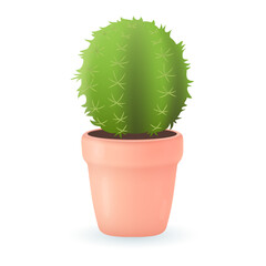 Wall Mural - Green cactus in pink pot 3D illustration. Cartoon drawing of exotic plant with thorns in 3D style on white background. Nature, houseplants, decor, botany concept