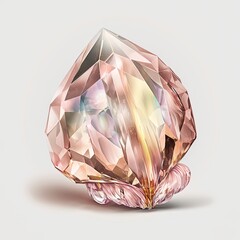 Wall Mural - Front view of shining bright morganite gemstone illustration on a light background. Generative AI illustration.