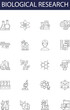 Biological research line vector icons and signs. research, biochemistry, microbiology, genetics, ecology, anatomy, physiology, biotechnology outline vector illustration set