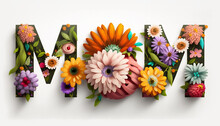 Mother's Day - Illustration Of Mom Text Made With Flowers, Generative Ai