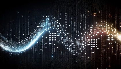 Binary computer matrix code data stream abstract background showing a coding transmission over the global internet network with a soundwave pattern, Generative AI stock illustration image
