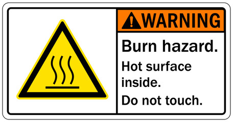 Wall Mural - Hot warning sign and labels burn hazard. Hot surface inside. do not touch