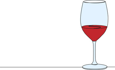 Wall Mural - colored continuous single line drawing of glass of wine, line art vector illustration
