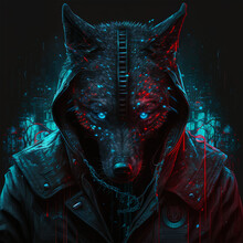 Fantasy Black And Red Wolf With Blue Eyes