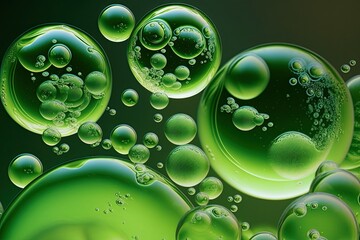 Poster - Up close lovely abstract green soap bubbles. Design background pattern macro photography perspective. Generative AI