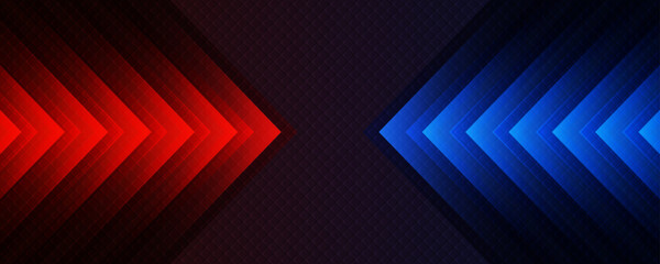 Wall Mural - 3D red blue techno abstract background overlap layer on dark space with arrow decoration. Modern graphic design element motion style concept for banner, flyer, card, brochure cover, or landing page