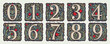 © kaer_fstock - Numbers set illuminated initials with curve leaf ornament and tulips. Medieval dim colored fancy drop cap icons.