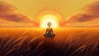 © Nataliya - A person meditating in a field of wheat with a sunrise in the background Generative AI