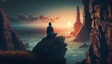 A Person Meditating On A Cliff Overlooking The Ocean Generative AI