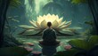 A person meditating in a peaceful garden with a lotus flower Generative AI