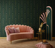 © manow - Art Deco interior in classic style with pink sofa and table.3d rendering