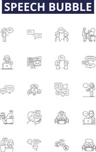 Speech Bubble Line Vector Icons And Signs. Speech, Conversation, Word, Utterance, Noise, Remark, Bubbles, Interjection Outline Vector Illustration Set