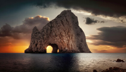 Es Vedrá rock, Ibiza. Journey through incredibly beautiful Spain. Generative AI