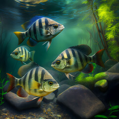Tetra Fish Habitats at Rain Forest River. Generative AI