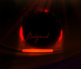 Wall Mural - Illustration with red round podium,abstract arch no black background