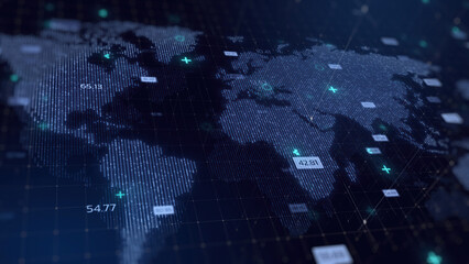 Aufkleber - Digital World Map dark blue Hologram Background, business and technology concept