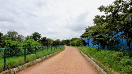 Landscape view of walking lane of Agara lake. Well maintained lake