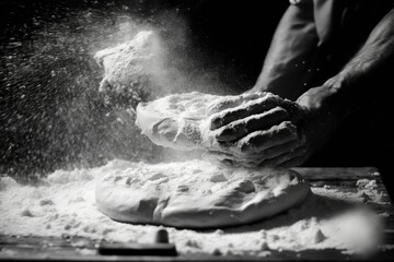 Wall Mural - s kneading flour on a kneading board up close. Generative AI