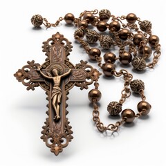 Ornate rosary with intricate beads and cross, a symbol of faith and devotion, used for prayer and meditation in Christianity, generative ai