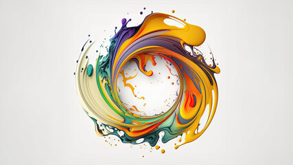 Abstract circle liquid motion flow explosion. Curved wave colorful pattern with paint drops on white background