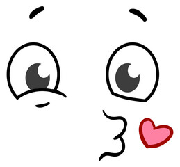 Sticker - Kiss emoticon. Cute comic face. Cartoon character