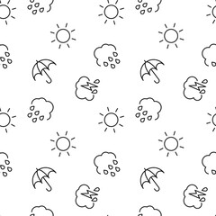 Wall Mural - seamless monochrome repeating pattern of sun, rain, umbrella