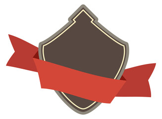 Poster - premium emblem template. shield shape badge with red ribbon