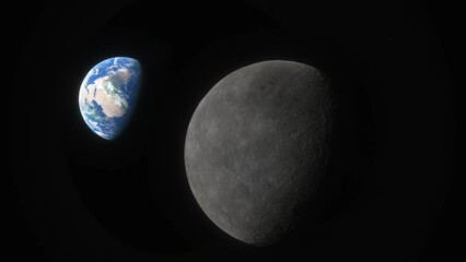 Wall Mural - lunar program, the spacecraft flies over the surface of the moon. planet earth seen against the back