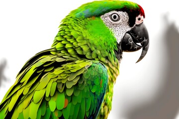 Wall Mural - parrot on white as large green parrot with large black beak, created with generative ai