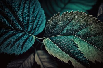 Poster - textured background of macro leaves. Generative AI