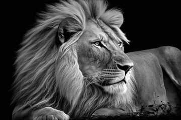 Canvas Print - Black and white lion. Generative AI