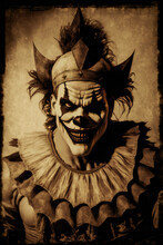 Evil Wicked Clown Sepia Toned