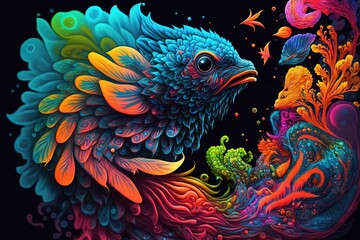 Wall Mural - Colorful wallpaper illustrations of a fish, generative ai