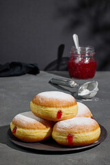 Canvas Print - jelly donuts on grey background